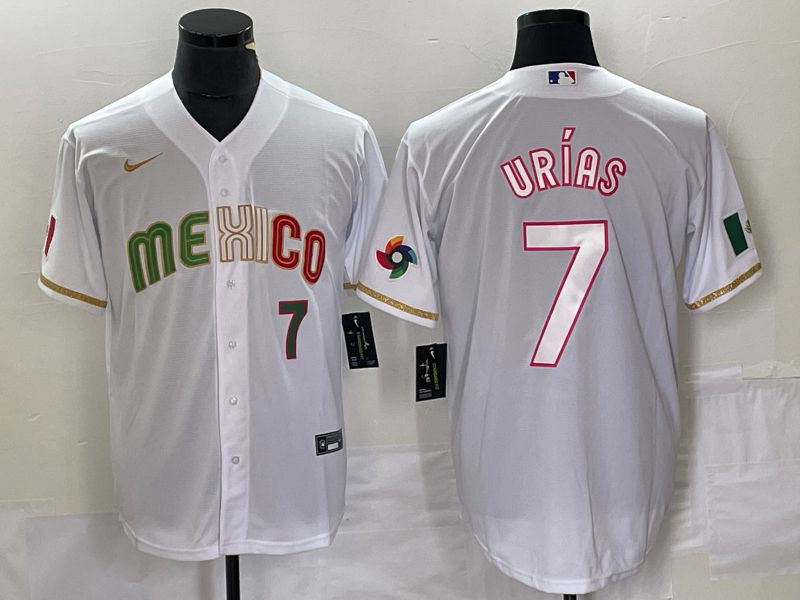 Men 2023 World Cub Mexico #7 Urias White Nike MLB Jersey style 10